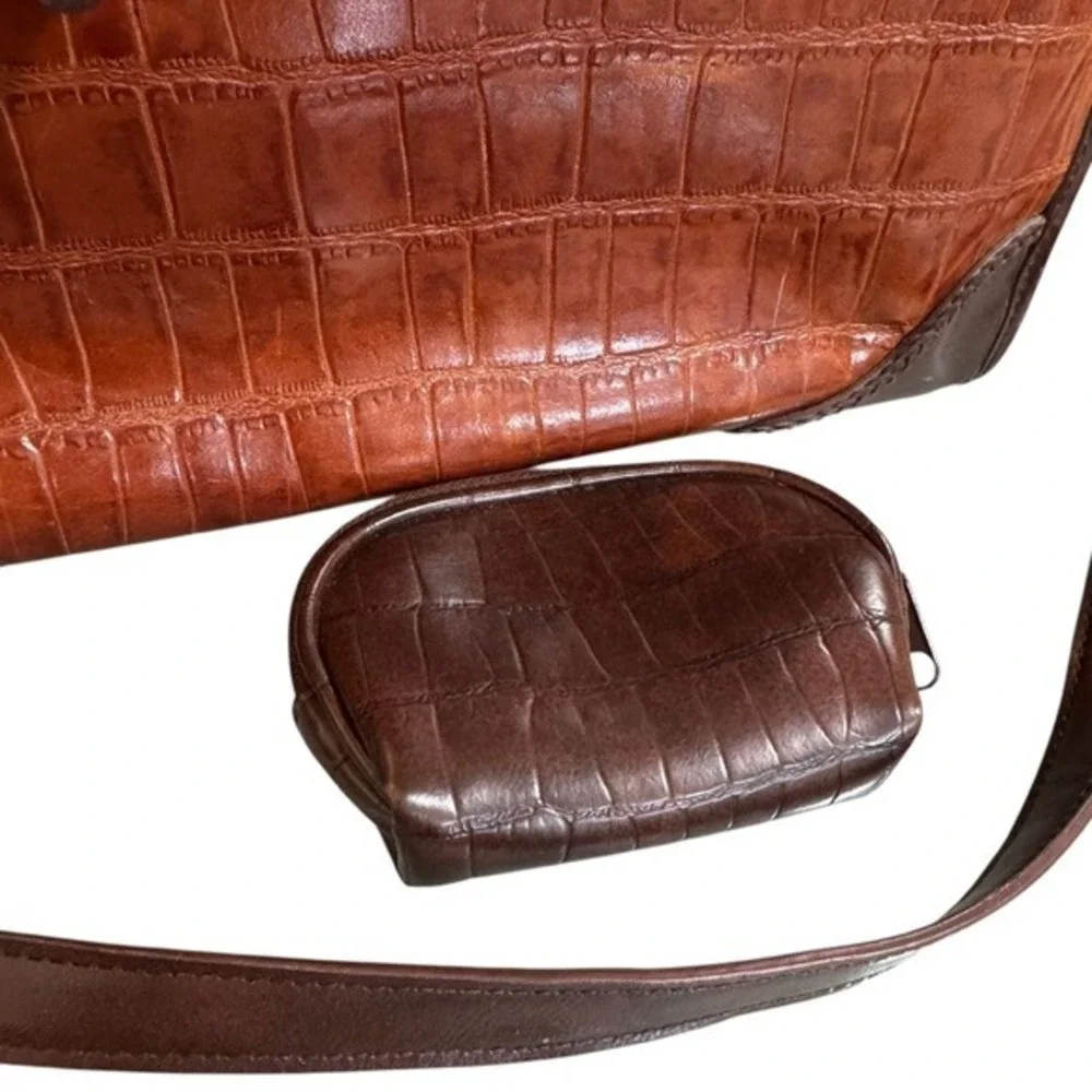Coldwater Creek Faux Leather Crocodile‎ Embossed Brown Briefcase Tote Bag